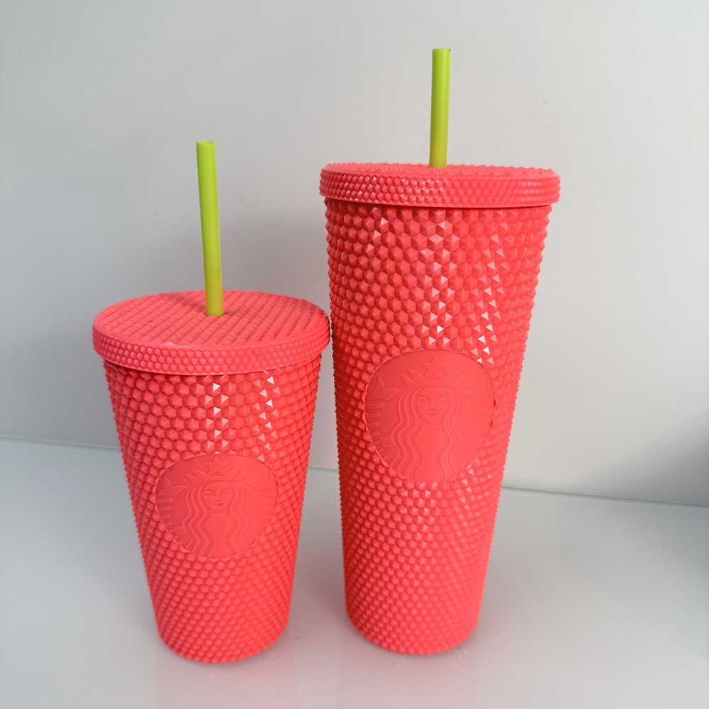 Starbucks Studded Tumbler Set 16oz 24oz Dragonfruit Pink Neon Yellow Excellent